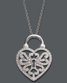 Unlock sweet, sparkling secrets in style. A heart-shaped lock pendant shines with the addition of round-cut diamonds (1/4 ct. t.w.). Crafted in sterling silver. Approximate length: 18 inches. Approximate drop: 1/2 inch. Unlock sweet, sparkling secrets in style. A heart-shaped lock pendant shines with the addition of round-cut diamonds (1/4 ct. t.w.). Crafted in sterling silver. Approximate length: 18 inches. Approximate drop: 1/2 inch.