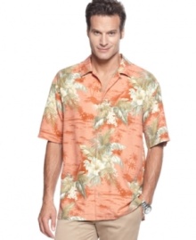 Whether you're on safari or navigating the concrete jungle, this silk Tommy Bahama printed shirt will add a touch of the tropics to your look.