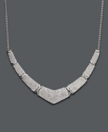 For shapely design that shines, just add a touch of every girl's best friend. This exquisite v-shaped necklace highlights dozens of sparkling diamonds (3 ct. t.w.) in an intricate sterling silver setting. Approximate length: 17 inches. For shapely design that shines, just add a touch of every girl's best friend. This exquisite v-shaped necklace highlights dozens of sparkling diamonds (3 ct. t.w.) in an intricate sterling silver setting. Approximate length: 17 inches.