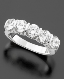 Sleek and sophisticated, this certified diamond ring features five sparkling round-cut diamonds (1 ct. t.w.) set in the cool luster of 14k white gold. Sleek and sophisticated, this certified diamond ring features five sparkling round-cut diamonds (1 ct. t.w.) set in the cool luster of 14k white gold.
