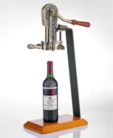 Leave a Legacy at your kitchen or bar. Embossed with decorative grapevines, this handsome corkscrew screws on corks for swift and easy removal with just a pull of the handle. Mount directly to the counter or table or attach to the birch stand for a more dramatic presentation. With bronze finish. Leave a Legacy at your kitchen or bar. Embossed with decorative grapevines, this handsome corkscrew screws on corks for swift and easy removal with just a pull of the handle. Mount directly to the counter or table or attach to the birch stand for a more dramatic presentation. With bronze finish.