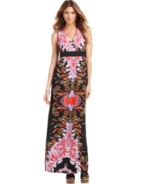Turn up the drama with NY Collection's sleeveless petite maxi dress in a vibrant jewel-toned print. The flashes of bright color give the whole ensemble an enchanting, exotic feel. Turn up the drama with NY Collection's sleeveless petite maxi dress in a vibrant jewel-toned print. The flashes of bright color give the whole ensemble an enchanting, exotic feel.