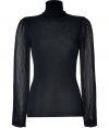 After-dark looks get a decidedly feminine finish in Emilio Puccis ultra glamorous soft wool pullover, finished with pleated long sleeves in exquisitely chic billowing sheer silk - Turtleneck, long pleated sleeves, gathered buttoned cuffs, slim straight fit - For a futuristic finish, team with jet black separates and a shimmer of metallic accessories