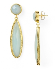 Coralia Leets has refined daytime jewelry by blending natural stones with elegantly simple construction. Here the designer combines Peruvian opal and 22-karat gold to create a pair of delicate drop earrings.