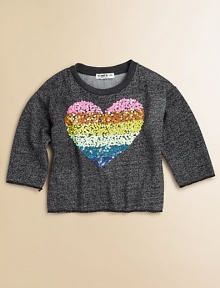 An everyday sweatshirt is embellished with a colorful, sequin heart for a pulse-racing pullover.CrewneckThree-quarter sleevesPullover style80% cotton/20% polyesterHand washImported An everyday sweatshirt is embellished with a colorful, sequin heart for a pulse-racing pullover.CrewneckThree-quarter sleevesPullover style80% cotton/20% polyesterHand washImported