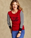 Greet sweater weather with Tommy Hilfiger's cute striped and solid number - complete with a chic script logo.