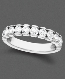 A shining ring with striking style in 14k white gold with round-cut diamonds (1/2 ct. t.w.). A shining ring with striking style in 14k white gold with round-cut diamonds (1/2 ct. t.w.).