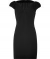 Add some streamlined sophistication to your workweek staples with this figure-hugging LBD from Steffen Schraut - V-neck with gathering detail, puff cap sleeves, fitted silhouette, concealed back zip closure, back vent - Style with patterned tights and peep-toe heels