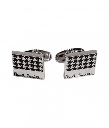 Inject sophisticated style to your formal look with these ultra-cool cufflinks from Paul Smith - Square silver-tone cufflinks with houndstooth pattern and logo detail - Pair with a sleek suit and a striped button down Inject sophisticated style to your formal look with these ultra-cool cufflinks from Paul Smith - Square silver-tone cufflinks with houndstooth pattern and logo detail - Pair with a sleek suit and a striped button down