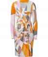 With a modern take on the classic Pucci print, this elegant wrap dress will enliven your workweek style - V-neck, long sleeves, wrap front with waist tie belt, all-over geometric print - Wear with wooden platform sandals and an oversized satchel