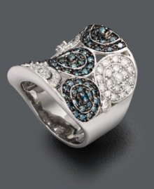 Style has never looked so shapely. A conversation-starting cocktail ring features round-cut blue diamonds (1-1/10 ct. t.w.) and white diamonds (7/8 ct. t.w.) in circular patterns. Concave setting crafted in sterling silver. Size 7. Style has never looked so shapely. A conversation-starting cocktail ring features round-cut blue diamonds (1-1/10 ct. t.w.) and white diamonds (7/8 ct. t.w.) in circular patterns. Concave setting crafted in sterling silver. Size 7.
