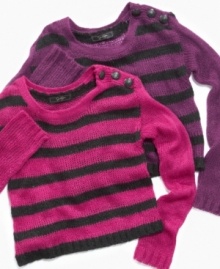 She may not be famous but can still dress like she is in this lush sweater from Jessica Simpson. From the button detail to the vibrant colors, this sweater is bound to have her waving to a crowd in no time. (Clearance) She may not be famous but can still dress like she is in this lush sweater from Jessica Simpson. From the button detail to the vibrant colors, this sweater is bound to have her waving to a crowd in no time. (Clearance)