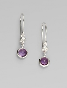 From the Silver Rain Collection. A pretty design with a faceted dark amethyst accented with sparking diamonds. Diamonds, .07 tcwDark amethystSterling silverDrop, about 1Hook backImported From the Silver Rain Collection. A pretty design with a faceted dark amethyst accented with sparking diamonds. Diamonds, .07 tcwDark amethystSterling silverDrop, about 1Hook backImported