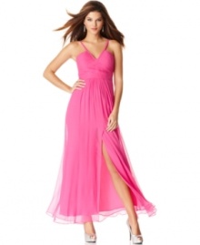 BCBGMAXAZRIA's evening gown is totally magnetic with a bright, bold color and gorgeous, graceful design details.