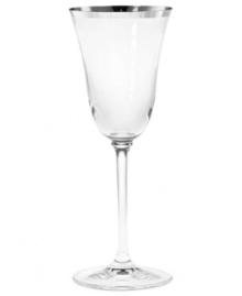 An elegant tulip shape melds with platinum accents to form a stemware collection with grace and style. A chic addition to any home, this set features signature Vera Wang design with timeless appeal. Goblet shown second from left.