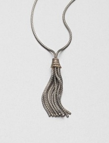 A long sterling silver snake chain with a sleek tassel pendant accented in dazzling white sapphires set in 18k goldplated stering silver. Sterling silver18k goldplated sterling silverWhite sapphiresLength, about 32Pendant size, about 2.25Slip-on styleImported A long sterling silver snake chain with a sleek tassel pendant accented in dazzling white sapphires set in 18k goldplated stering silver. Sterling silver18k goldplated sterling silverWhite sapphiresLength, about 32Pendant size, about 2.25Slip-on styleImported