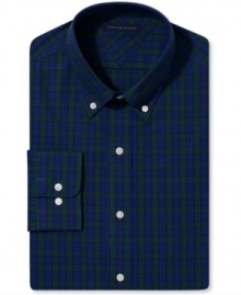 Plaid makes a power play with this handsome dress shirt from Tommy Hilfiger.