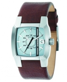 The perfect blend of sporty and sophisticated. Multilayered blue dial with three-hand function. Brown leather strap. Water resistant to 100 meters. 2-year limited warranty.