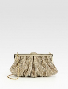 This compact design covered in crystallized beads will upgrade any look, finished with a versatile chain strap. Removable chain shoulder strap, 11 dropTop clasp closureOne inside open pocketSatin lining9¾W X 5H X 2½DImported This compact design covered in crystallized beads will upgrade any look, finished with a versatile chain strap. Removable chain shoulder strap, 11 dropTop clasp closureOne inside open pocketSatin lining9¾W X 5H X 2½DImported