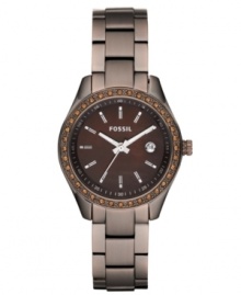 Get your just desserts with this dark stainless steel Stella collection timepiece from Fossil.