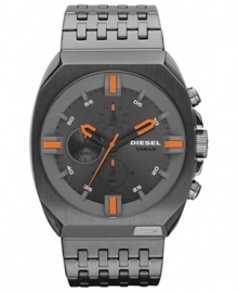 Accents of vibrant orange upgrade this gunmetal timepiece from the always-edgy Diesel.