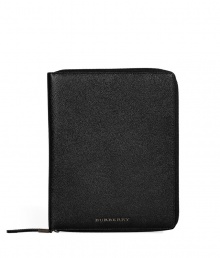 Polished to perfection with sleek textural black leather, Burberry Londons iPad case couples elegance with ease - Metallic logo embossed on front, zip-around closure, inside slot pocket, inside leather frame for iPad - Great for everyday and on the go, also makes a superb gift