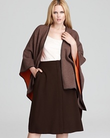 This Lafayette 148 New York look blends ease of an open cardigan with the sensibility of the trend-right cape. Luxe leather trim and a pop of color lend must-have credibility. This Lafayette 148 New York look blends ease of an open cardigan with the sensibility of the trend-right cape. Luxe leather trim and a pop of color lend must-have credibility.