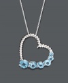Give the gift of love to the girl with a December birthday. This elegant heart-shaped pendant features an intricate, textured design accented by bold, round-cut blue topaz (1-3/4 ct. t.w.). Crafted in sterling silver. Approximate length: 18 inches. Approximate drop: 3/4 inch.