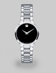 Serio bracelet watch in solid stainless steel with black Museum dial. Swiss quartz movementWater resistant to 3 ATMRound stainless steel case, 26mm (1) Smooth bezelBlack dialStainless steel braceletMade in Switzerland 