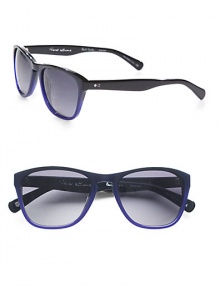 This unique frame features a slightly rounded teardrop lens shape, keyhole bridge and solid CR-39 polarized lenses for a vintage-inspired look. Available in onyx/navy with grey gradient lens.100% UV ProtectionImported This unique frame features a slightly rounded teardrop lens shape, keyhole bridge and solid CR-39 polarized lenses for a vintage-inspired look. Available in onyx/navy with grey gradient lens.100% UV ProtectionImported