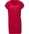 Simple, sweet silk dress in pink - Fashionable and narrow straight cut, with asymmetric draping detail - Feminine crew neck, short sleeves and sexy mini length - Go-to dress for countless warm-weather occasions.  Style with peep toe pumps or wedges