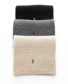 Add some texture to your cold-weather look with these waffle-knit scarves from Ralph Lauren. Add some texture to your cold-weather look with these waffle-knit scarves from Ralph Lauren.