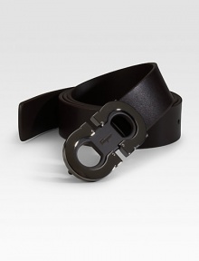A modern classic crafted in refined calfskin leather with an adjustable gancino buckle. Leather Ruthenium buckle About 1¼ wide Made in Italy A modern classic crafted in refined calfskin leather with an adjustable gancino buckle. Leather Ruthenium buckle About 1¼ wide Made in Italy
