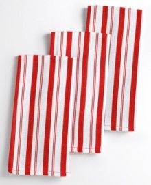 There's more than one way to earn your stripes in the kitchen. With a piqué look on one side and highly absorbent terry on the reverse, these absorbent towels are as indispensable as your kitchen sink. Use them for wiping up spills, lining breadbaskets or even securing a bowl as you whisk! There's more than one way to earn your stripes in the kitchen. With a piqué look on one side and highly absorbent terry on the reverse, these absorbent towels are as indispensable as your kitchen sink. Use them for wiping up spills, lining breadbaskets or even securing a bowl as you whisk!