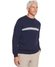 John Ashford defines casual sophistication with the clean lines of this striped crew sweater. (Clearance) John Ashford defines casual sophistication with the clean lines of this striped crew sweater. (Clearance)