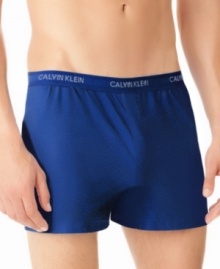 These boxers from Calvin Klein are shorter than your traditional pair, giving them a sleeker style while maintaining a roomy and cozy fit. These boxers from Calvin Klein are shorter than your traditional pair, giving them a sleeker style while maintaining a roomy and cozy fit.