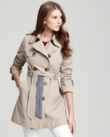 DKNY Dakota Chambray Trimmed Double Breasted Trench