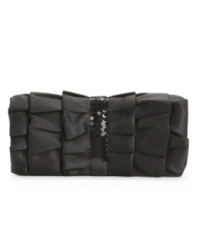 Go for glam! Add instant oh-la-la to any night-out ensemble with this gorgeous clutch by La Regale. A ruffled satin exterior with an eye-catching sequin striped center gives a flirty femme appeal to this look. Go for glam! Add instant oh-la-la to any night-out ensemble with this gorgeous clutch by La Regale. A ruffled satin exterior with an eye-catching sequin striped center gives a flirty femme appeal to this look.