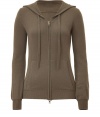 Raise the bar on contemporary classics with Closeds hazelnut-hued cashmere knit hoodie - Slim cut, zip up style, with a drawstring hood, banded waist and front kangaroo pocket - Extra-long sleeves bell gently at cuffs - Casually cool, great for everyday leisure in lieu of a traditional pullover or sweatshirt - Pair with a miniskirt, shorts, or cuffed boyfriend jeans