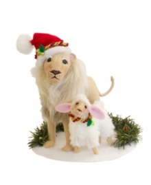 Whimsical and soft to the touch, peaceful lion and lamb figurine by Annalee will be a charming addition to your holiday decor. Start your menagerie of Annalee fabric animals and begin a new holiday tradition.