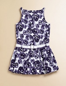 A little flower power goes a long way on this feminine frock with a full skirt and removable belt.Wide necklineSleevelessBack zipperDrop-waist with removable beltFull skirt97% cotton/3% elastaneMachine washImported A little flower power goes a long way on this feminine frock with a full skirt and removable belt.Wide necklineSleevelessBack zipperDrop-waist with removable beltFull skirt97% cotton/3% elastaneMachine washImported