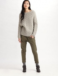 A modern take on the fisherman's sweater in soft, dimensional knit.Boatneck pullover Long raglan sleeves Rib knit trim About 26½ long 38% cotton/35% wool/22% acrylic/5% yak wool Dry clean Imported A modern take on the fisherman's sweater in soft, dimensional knit.Boatneck pullover Long raglan sleeves Rib knit trim About 26½ long 38% cotton/35% wool/22% acrylic/5% yak wool Dry clean Imported