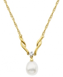 Make waves on the fashion front. Crafted from 10k gold, this necklace features a cultured freshwater pearl (7-9 mm) and a sparkling diamond accent for an elegant effect. Approximate length: 18 inches. Approximate drop: 1/2 inch. Make waves on the fashion front. Crafted from 10k gold, this necklace features a cultured freshwater pearl (7-9 mm) and a sparkling diamond accent for an elegant effect. Approximate length: 18 inches. Approximate drop: 1/2 inch.