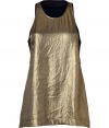 With a shimmer of muted gold and contemporary loose cut, A.L.C.s silk lined tank is a chic choice for dressing up layered looks - Scoop neckline, medium-width straps, extra low-cut arm holes, full navy tank top lining - Loose fit - Wear with leather leggings and a boyfriend blazer to cocktails