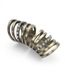 If it came down to it, you'd chose brass knuckles over Barbies, which is why this knockout style by Bar III is so your speed. Crafted in burnished gold tone mixed metal, two simple rows of crystal add a little glam to this otherwise edgy style. Size 8. If it came down to it, you'd chose brass knuckles over Barbies, which is why this knockout style by Bar III is so your speed. Crafted in burnished gold tone mixed metal, two simple rows of crystal add a little glam to this otherwise edgy style. Size 8.