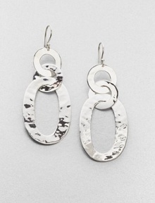 Three links of hammered sterling silver in a chic drop design. Sterling silverDrop, about 2.5Hook backImported 