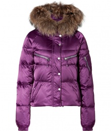 Maximize your sporty, slope-ready style in this ultra-luxe fur-trimmed down jacket from Jet Set - Raccoon fur-trimmed hood, concealed front zip closure with front snap placket, long sleeves, zip pockets and slash pockets, quilted - Fitted silhouette - Pair with jeans or leggings for the city and chic ski pants for the slopes Maximize your sporty, slope-ready style in this ultra-luxe fur-trimmed down jacket from Jet Set - Raccoon fur-trimmed hood, concealed front zip closure with front snap placket, long sleeves, zip pockets and slash pockets, quilted - Fitted silhouette - Pair with jeans or leggings for the city and chic ski pants for the slopes