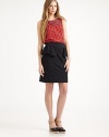 A simple knit skirt gets a dose of drama from a pretty, pleated peplum at sides and back.Smooth waistbandBack zipperSlim straight shapeSoftly pleated peplum at sides and backAbout 19 long65% nylon/30% cotton/5% spandexDry cleanImportedModel shown is 5'9½ (176cm) wearing US size Small. 