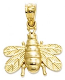 A perfect symbol for the strong, hard-worker, this bee charm offers a note of encouragement and gleaming beauty in 14k polished and satin gold. Chain not included. Approximate drop length: 3/4 inch. Approximate drop width: 3/5 inch. A perfect symbol for the strong, hard-worker, this bee charm offers a note of encouragement and gleaming beauty in 14k polished and satin gold. Chain not included. Approximate drop length: 3/4 inch. Approximate drop width: 3/5 inch.