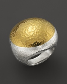Ensure statement style with this bold, domed ring in hammered 24K yellow gold and sterling silver from Gurhan. Ensure statement style with this bold, domed ring in hammered 24K yellow gold and sterling silver from Gurhan.